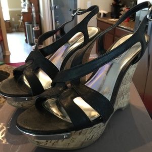 Jennifer Lopez - black cork wedged heels size 6